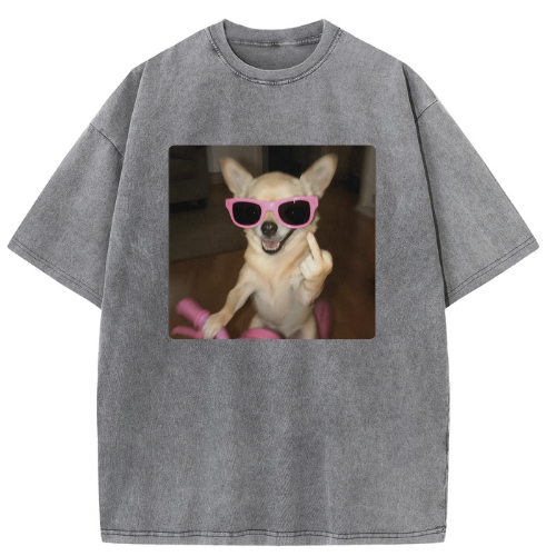 Sunglasses Dog Washed T-shirt - Image 2
