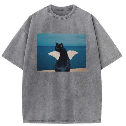 Sea Cat with Wings Washed T-shirt - Image 2