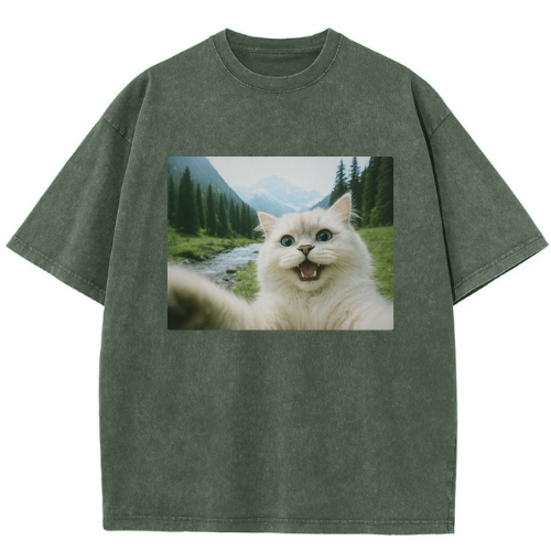 Scenic Cat Washed T-shirt - Image 3