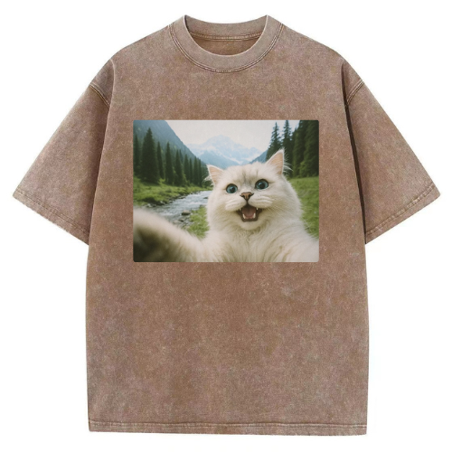Scenic Cat Washed T-shirt - Image 4