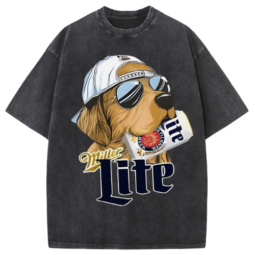 Miller Lite Dog T-Shirt Washed T-shirt